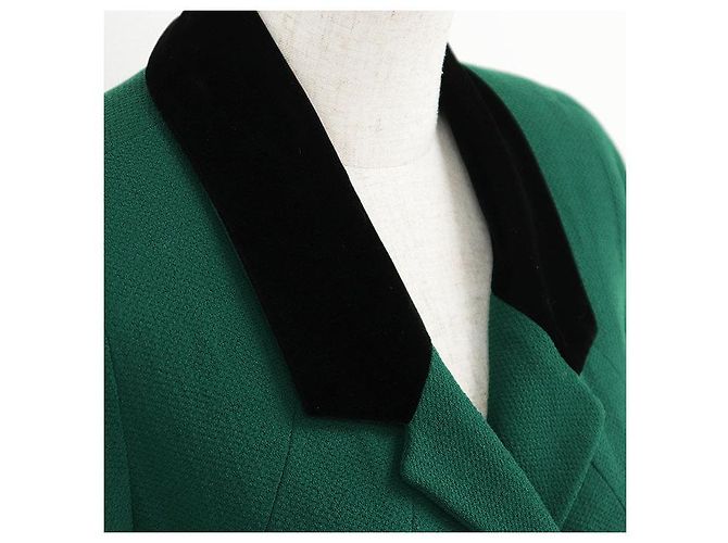 Abrigo largo de lana Chanel Boutique Negro Verde - vista 11