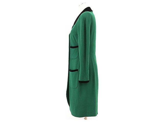 Abrigo largo de lana Chanel Boutique Negro Verde - vista 14