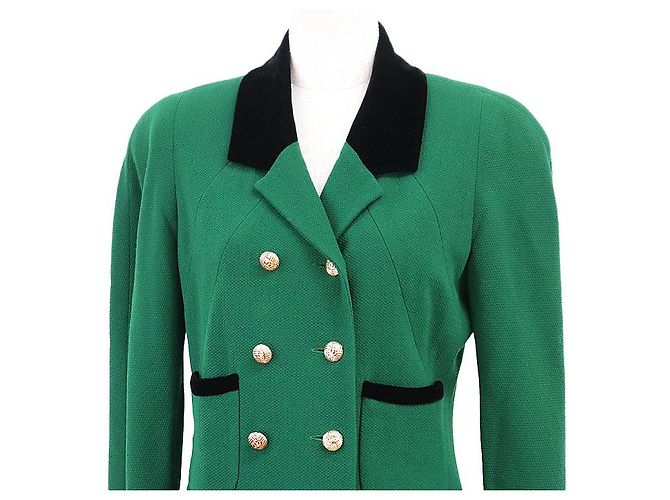 Abrigo largo de lana Chanel Boutique Negro Verde - vista 2