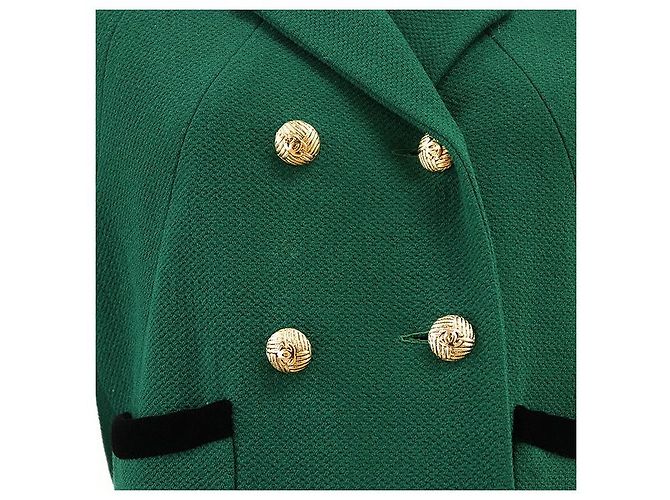 Abrigo largo de lana Chanel Boutique Negro Verde - vista 3