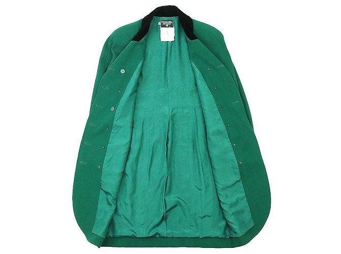 Abrigo largo de lana Chanel Boutique Negro Verde - vista 8