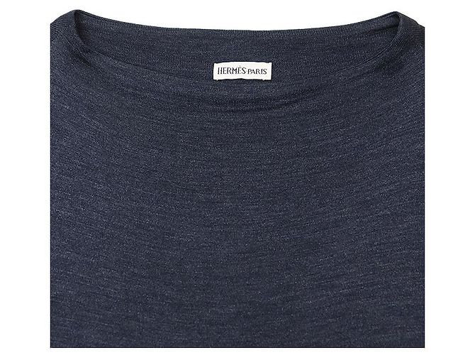 Hermès Robe en maille de soie Hermes Bleu Bleu Marine - vue 5