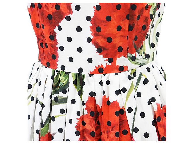 Dolce & Gabbana Vestido plissado de algodão Dolce&Gabbana Branco Vermelho - vista 11