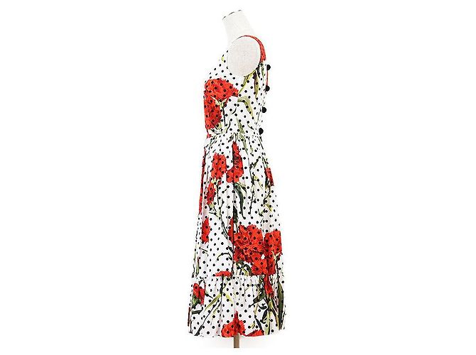 Dolce & Gabbana Vestido plissado de algodão Dolce&Gabbana Branco Vermelho - vista 3