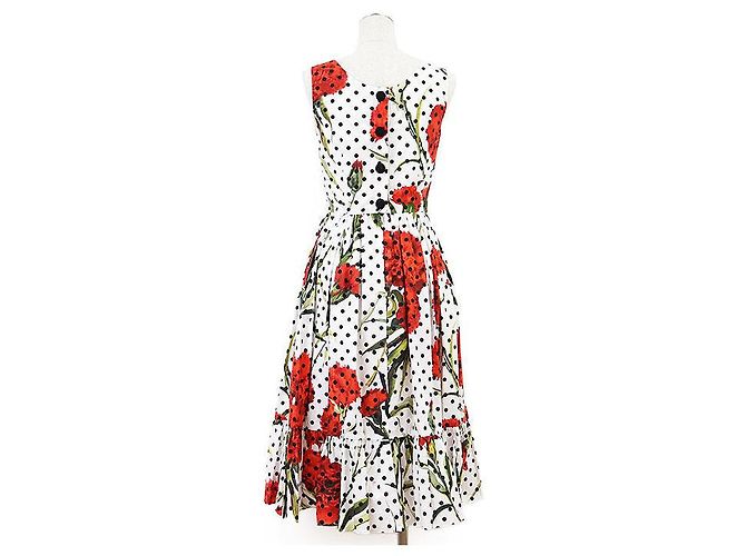 Dolce & Gabbana Vestido plissado de algodão Dolce&Gabbana Branco Vermelho - vista 5