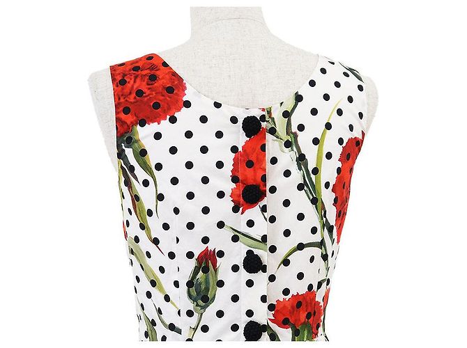 Dolce & Gabbana Vestido plissado de algodão Dolce&Gabbana Branco Vermelho - vista 6