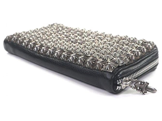 CHROME HEARTS Leather Long Wallet Black Silvery - view 3