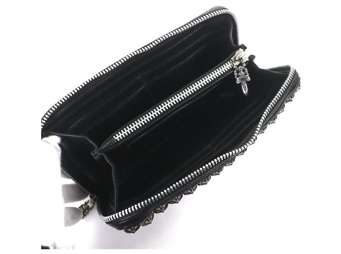 CHROME HEARTS Leather Long Wallet Black Silvery - view 4
