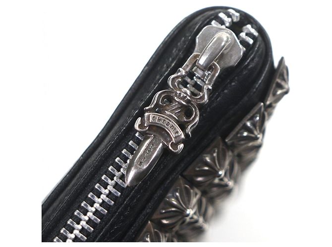 CHROME HEARTS Leather Long Wallet Black Silvery - view 6