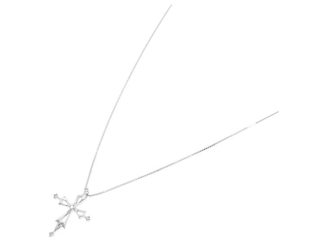 Autre Marque K10 Weißgold Kreuz Halskette mit Diamanten Silber - Ansicht 2
