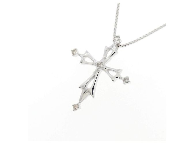 Autre Marque K10 Weißgold Kreuz Halskette mit Diamanten Silber - Ansicht 3