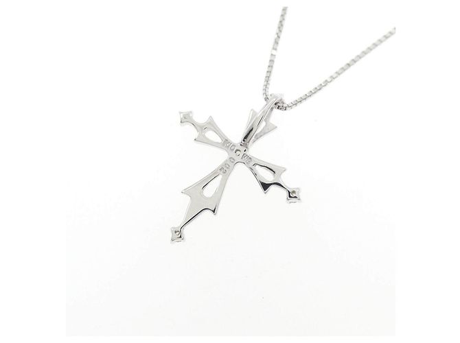 Autre Marque K10 Weißgold Kreuz Halskette mit Diamanten Silber - Ansicht 4