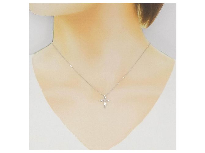 Autre Marque K10 Weißgold Kreuz Halskette mit Diamanten Silber - Ansicht 6
