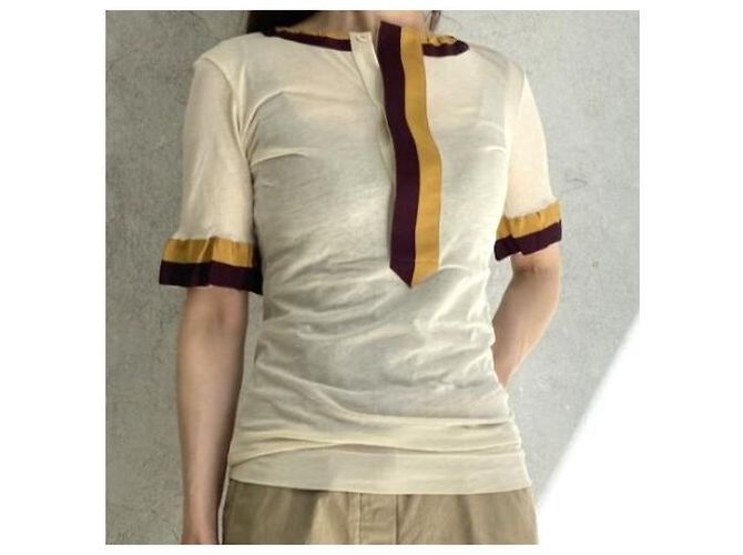 Camiseta de algodón Dries Van Noten HAPPY TAPE Beige Crudo - vista 3