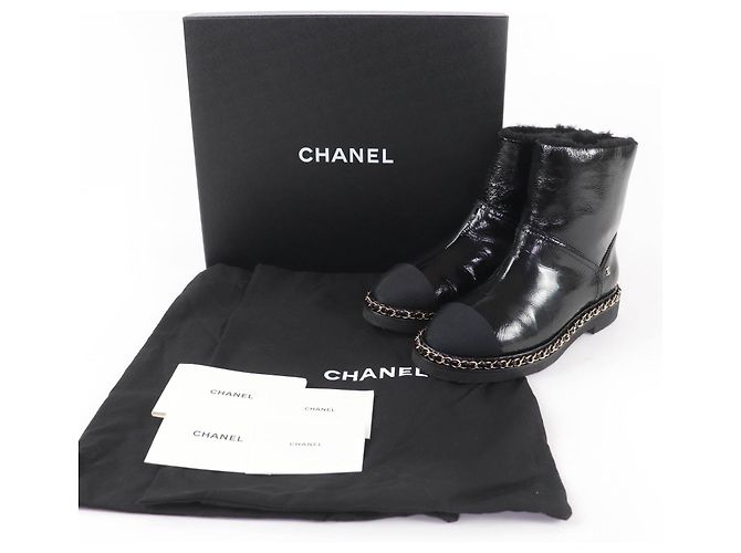 Botas curtas de couro CHANEL COCO Mark Boa Preto - vista 2