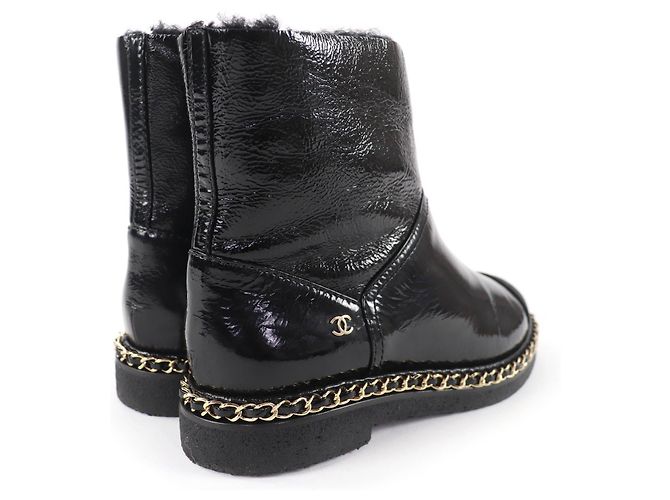 Botas curtas de couro CHANEL COCO Mark Boa Preto - vista 3