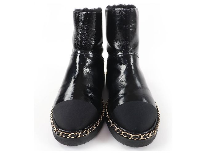 Botas curtas de couro CHANEL COCO Mark Boa Preto - vista 4