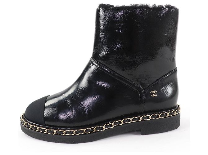 Botas curtas de couro CHANEL COCO Mark Boa Preto - vista 5