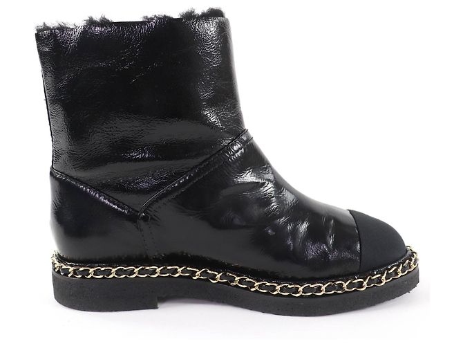 Botas curtas de couro CHANEL COCO Mark Boa Preto - vista 6