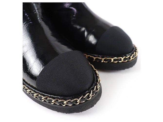 Botas curtas de couro CHANEL COCO Mark Boa Preto - vista 8