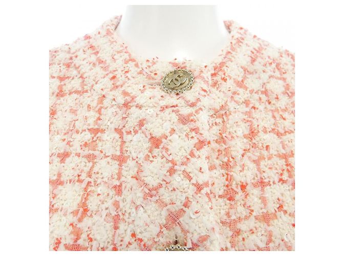 Chaqueta sin cuello Chanel LOOK39 Blanco Roja - vista 5