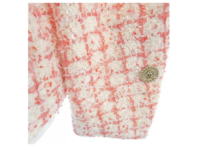 Chaqueta sin cuello Chanel LOOK39 Blanco Roja - vista 6