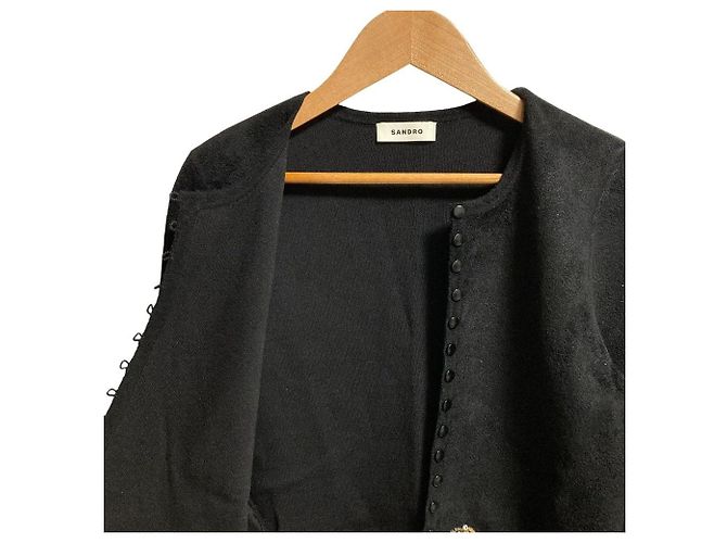 Autre Marque Sandro Cardigan mit Strassknöpfen Schwarz - Ansicht 3