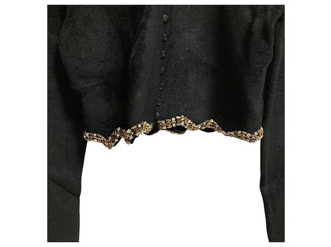 Autre Marque Sandro Cardigan mit Strassknöpfen Schwarz - Ansicht 4