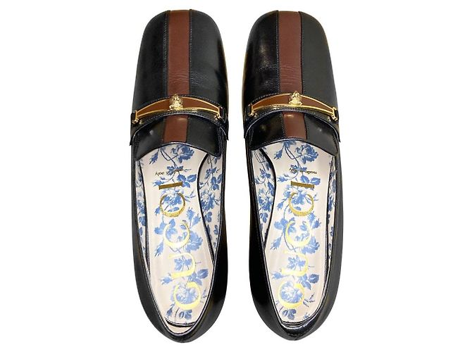Décolleté mocassini Gucci Goatskin Feline Ginger Nero - vista 5