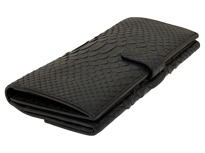 Portafoglio lungo Bottega Veneta in pitone Marrone Nero - vista 3