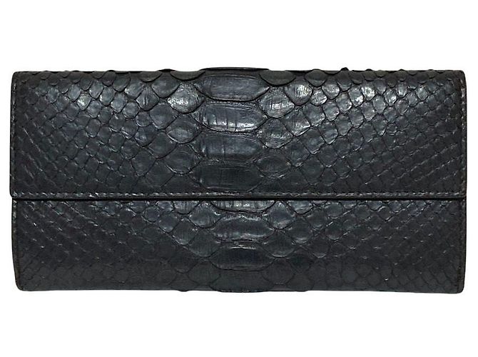 Portafoglio lungo Bottega Veneta in pitone Marrone Nero - vista 4