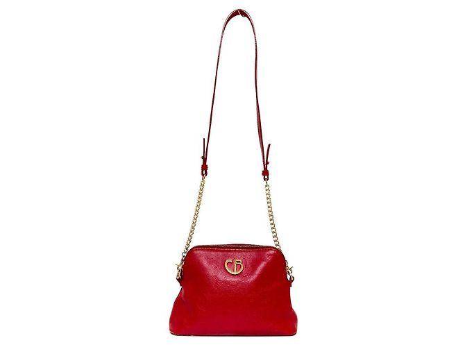 Autre Marque BLUE LABEL CRESTBRIDGE Leder-Schultertasche mit Kette Rot - Ansicht 7