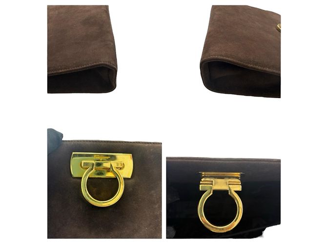 Borsa a spalla e clutch 2 vie Gancini in camoscio Salvatore Ferragamo Marrone - vista 3