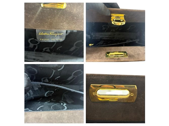Borsa a spalla e clutch 2 vie Gancini in camoscio Salvatore Ferragamo Marrone - vista 4