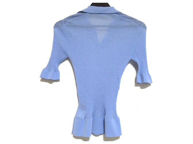Autre Marque CABaN transparente Rippstrick-Bluse mit kurzen Ärmeln Blau - Ansicht 2