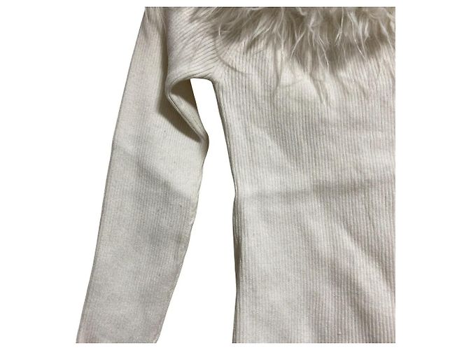 Autre Marque Snidel Off-Shoulder Fake Fur Docking Strickpullover Weiß - Ansicht 3