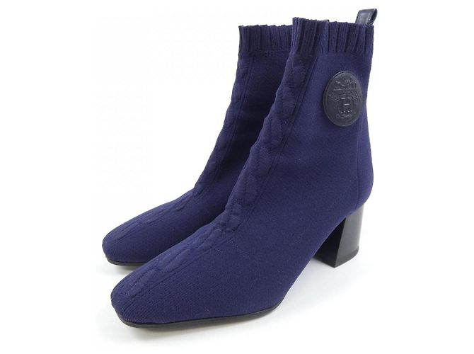 Bottes en maille Hermès Bleu Bleu Marine - vue 3