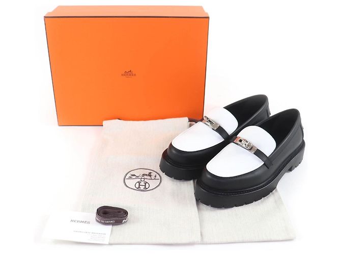 Hermès 37.5 Leather Loafers Black White - view 2