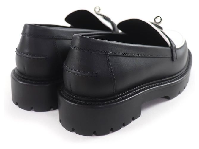 Hermès 37.5 Leather Loafers Black White - view 3