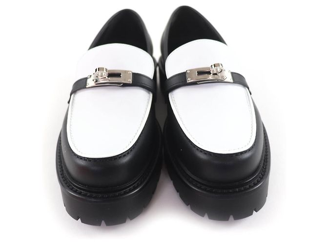 Hermès 37.5 Leather Loafers Black White - view 4