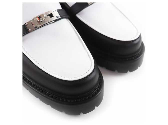 Hermès 37.5 Leather Loafers Black White - view 8