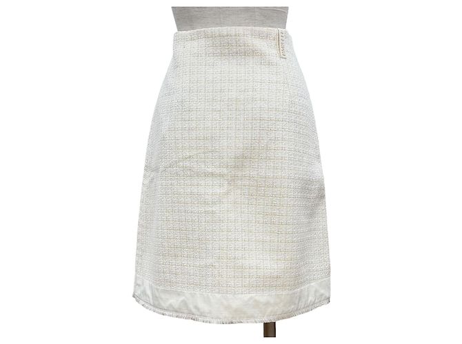 Saia de algodão tweed Moncler Branco Cru - vista 3