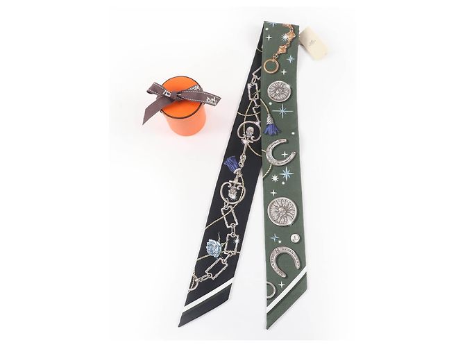 Pañuelo de seda Hermès C'est la fête Negro Blanco - vista 2