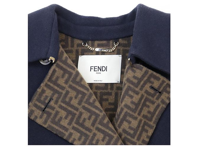 Fendi FF Zuccha Monogram Wool Silk Coat Brown Blue Navy blue - view 11