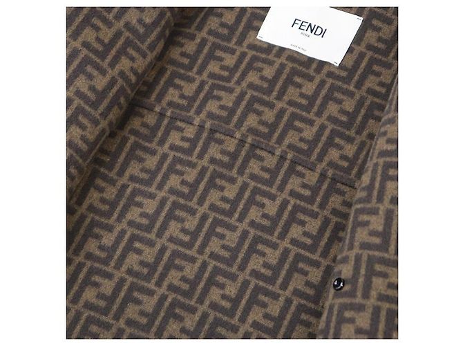 Fendi FF Zuccha Monogram Wool Silk Coat Brown Blue Navy blue - view 12