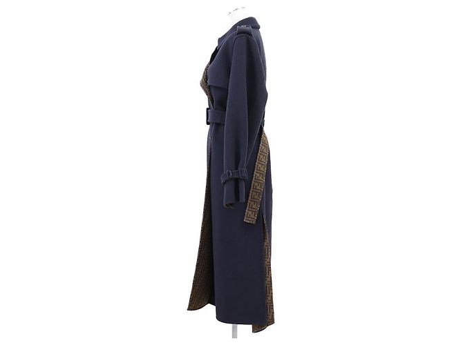 Fendi FF Zuccha Monogram Wool Silk Coat Brown Blue Navy blue - view 16