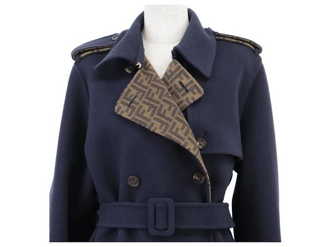 Fendi FF Zuccha Monogram Wool Silk Coat Brown Blue Navy blue - view 2