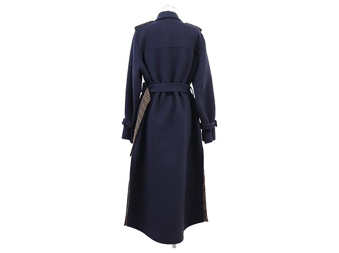 Fendi FF Zuccha Monogram Wool Silk Coat Brown Blue Navy blue - view 6