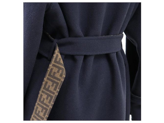 Fendi FF Zuccha Monogram Wool Silk Coat Brown Blue Navy blue - view 7
