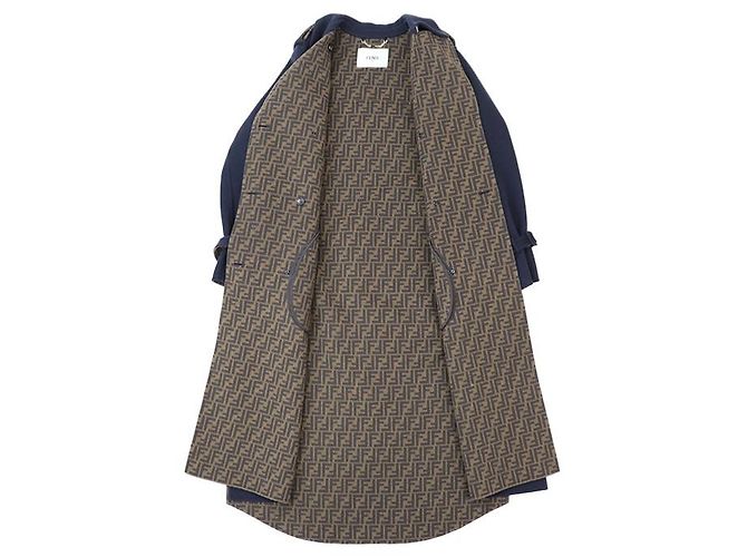 Fendi FF Zuccha Monogram Wool Silk Coat Brown Blue Navy blue - view 8